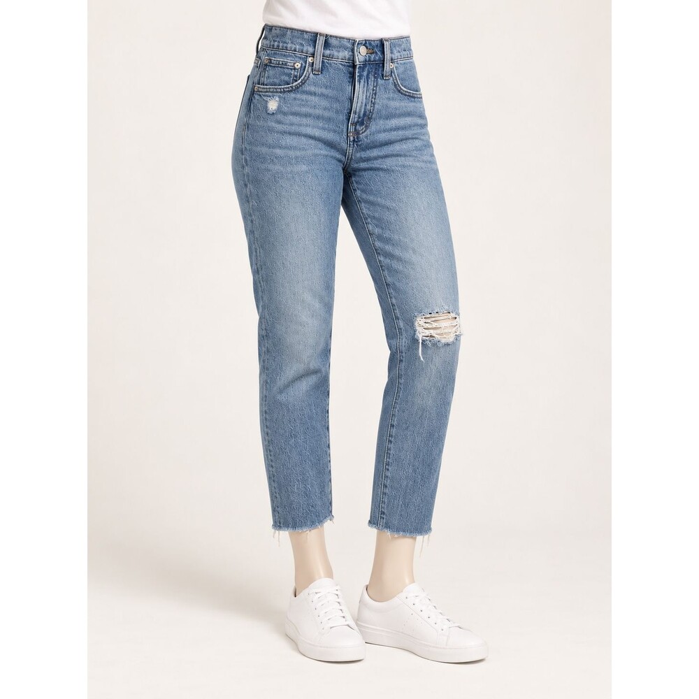 Madewell Women’s Petite Jeans 23P Light Wash Ripped Knee Raw Hem Denim